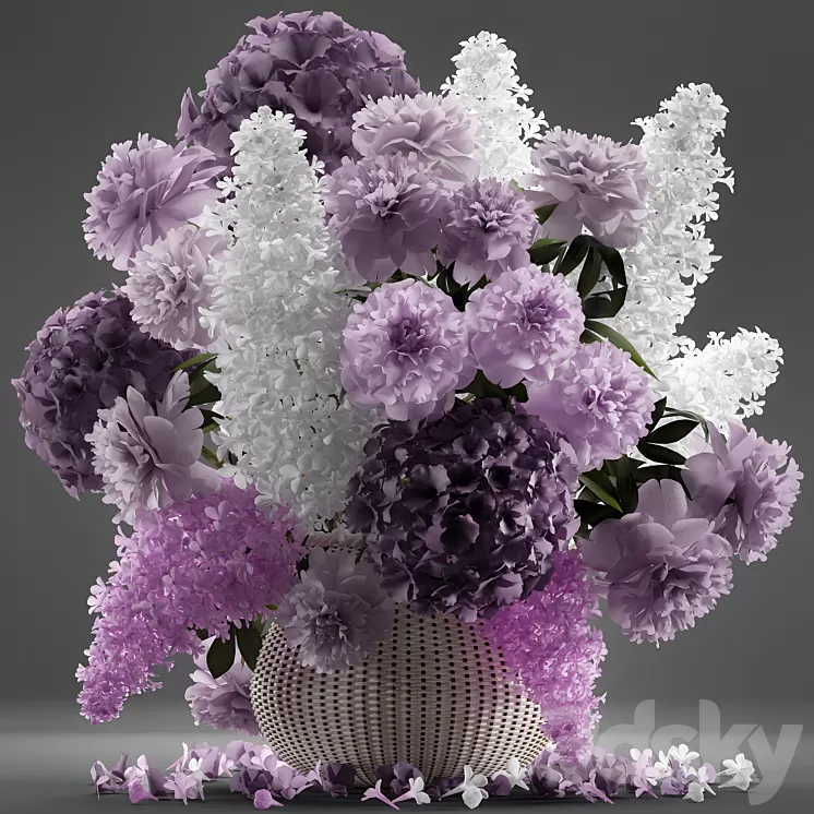 A bouquet of flowers 86. Flowers white basket spring flowers rattan hydrangea eco design nature decor table decoration 3D Model