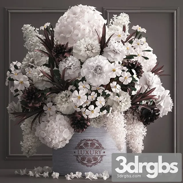 A Bouquet Of Flowers In A Gift Box 88 Luxury Bouquet Stucco Frame Hydrangea Lilac 3D Model Free