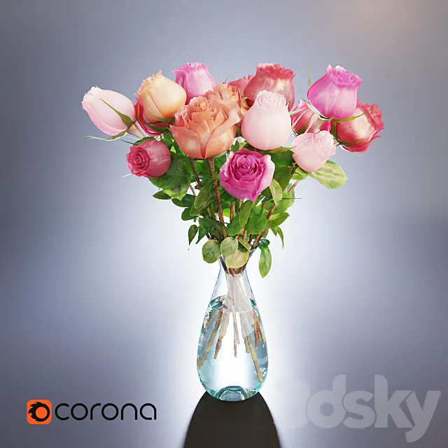 A bouquet of roses in a vase 3DModel