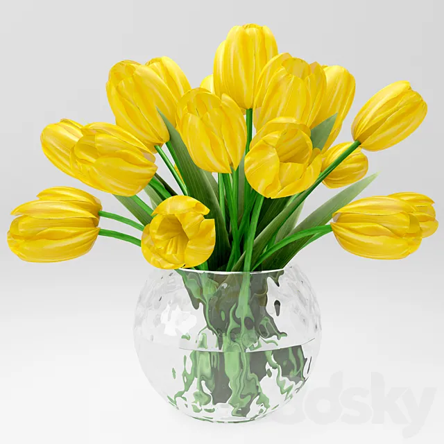 a bouquet of yellow tulips 3DModel