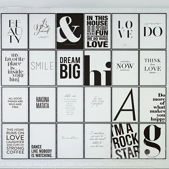 a collection of 24 posters within 3D Model