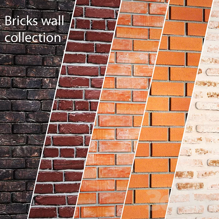A collection of brick walls. 2. Wall decor brick masonry clinker decorative brown loft panel masonry 3D Model