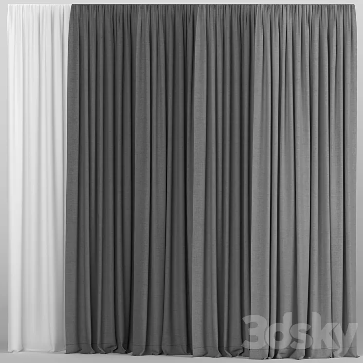A collection of curtains with tulle. 3D Model