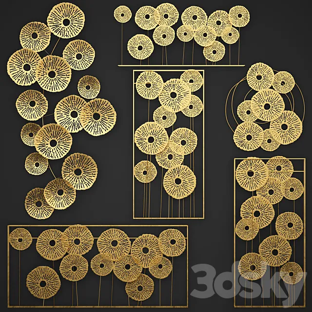 A collection of decor for the walls 1. Wall decor collection disks panels metal decor gold luxury 3D Model