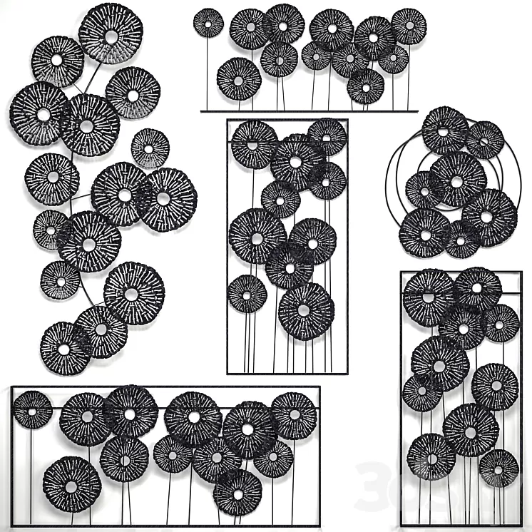 A collection of decor for the walls 4. Wall decor set panel loft disks art picture metal decor round 3D Model