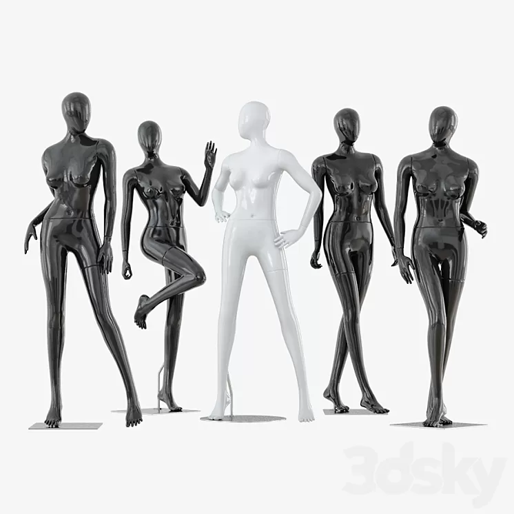 A collection of five faceless female mannequins 34 3D Model