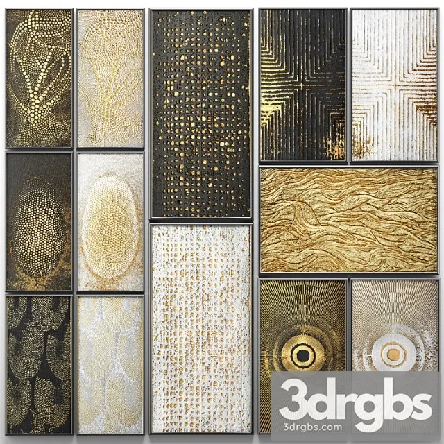 A collection of paintings. gold. 3. wall decor a set of paintings luxury panels gold white black set decorative abstraction pattern 3D Model Free
