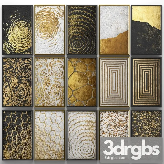 A collection of paintings. gold. five. wall decor a set of paintings luxury panels gold white black set decorative abstraction pattern 3D Model Free