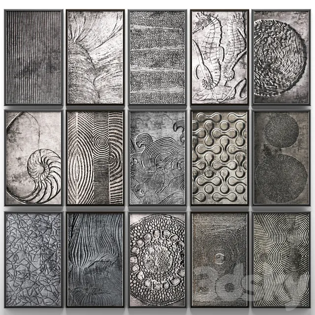 A collection of paintings. modern art. 13. wall decor a set of paintings luxury metal set decorative abstraction pattern loft industrial style 3D Model