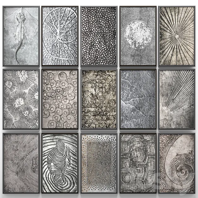 A collection of paintings. modern art. eleven wall decor a set of paintings luxury metal set decorative abstraction pattern loft industrial style 3D Model