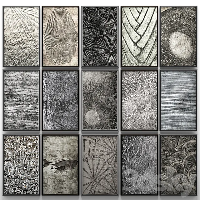 A collection of paintings. modern art. ten. wall decor. a set of paintings. luxury. metal. set. decorative. abstraction. pattern. loft. industrial style 3DModel