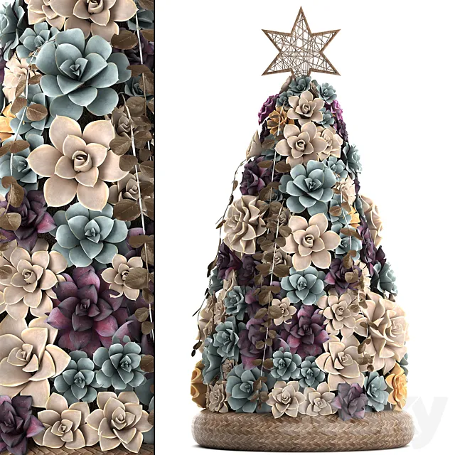A collection of plants in a composition of succulents Christmas tree cake Echeveria decoration for the new year. Set 421. 3D Model