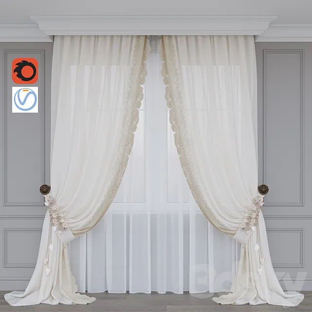 A curtain with flowers 3D Model