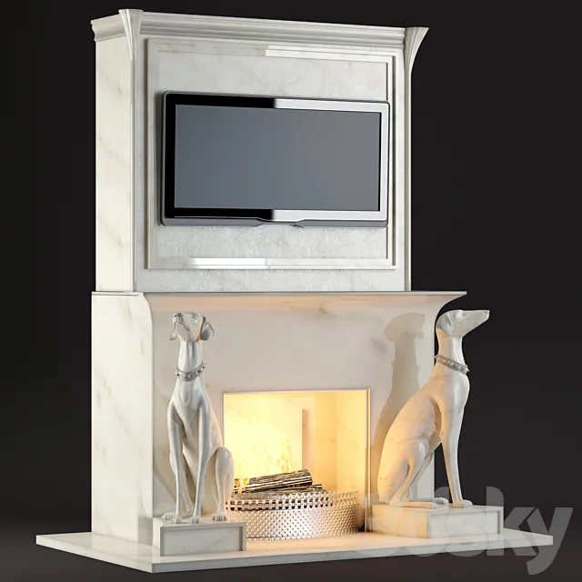 A Fireplace with Dogs 3D Model