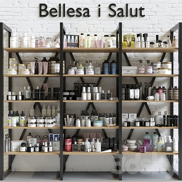 A huge rack with luxury cosmetics for beauty salons and professional cosmetology 3DModel