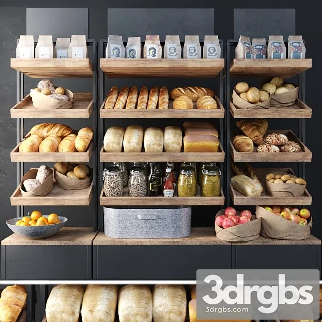 A Large Showcase In A Bakery With Bread and Other Products Bakery Products 3D Model Free