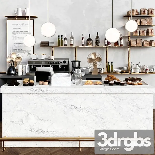 A modern cafe with a marble counter and desserts coffee house cake 3D Model Free