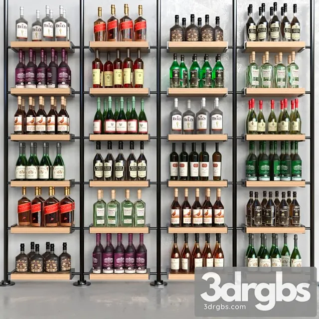 A rack with collection alcohol in a supermarket alcohol 3D Model Free