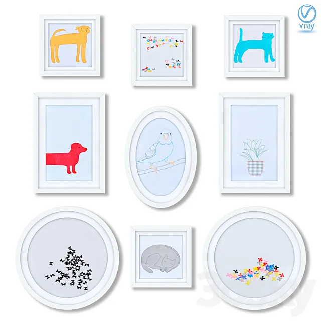 A series of children's posters for the design of a children's room. 3D Model