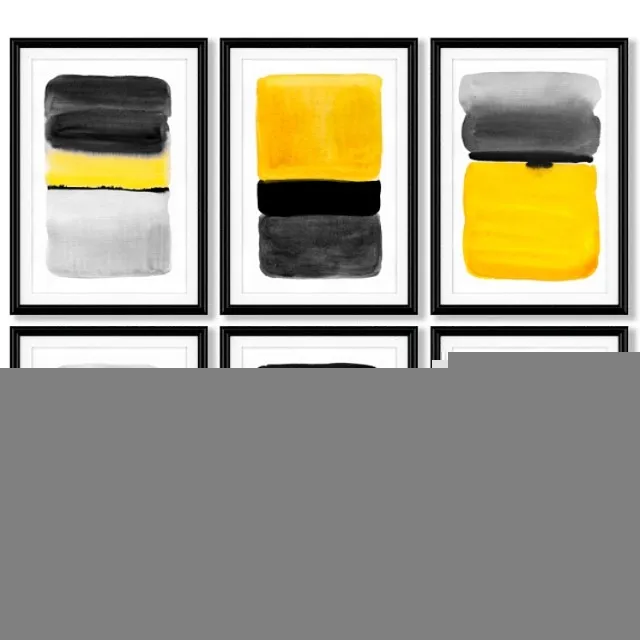 A series of posters with abstract painting. 3D Model Free