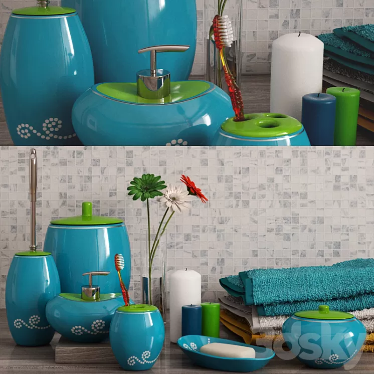 A set of bathroom accessories Primanova Maison Blue 3D Model