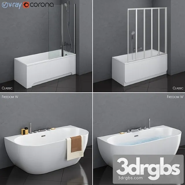 A Set of Baths Ravak Set 17 Classic and Freedom W in 2 Variants 3D Model Free