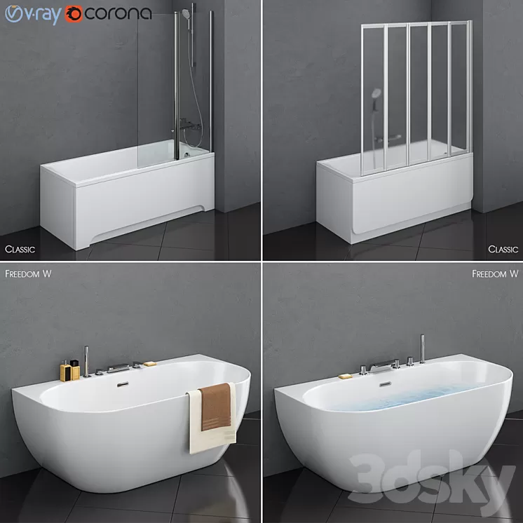 A set of baths Ravak set 17 (Classic and Freedom W in 2 variants) 3D Model