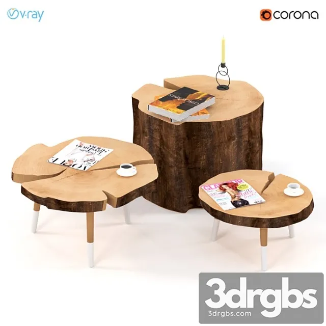 A set of coffee tables made of stumps and slabs. 2 3D Model Free