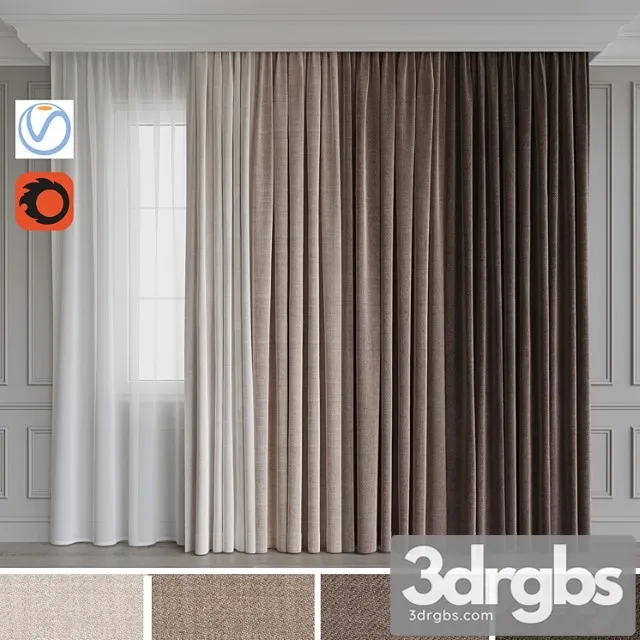 A Set Of Curtains 12 Beige Gamma 3D Model Free