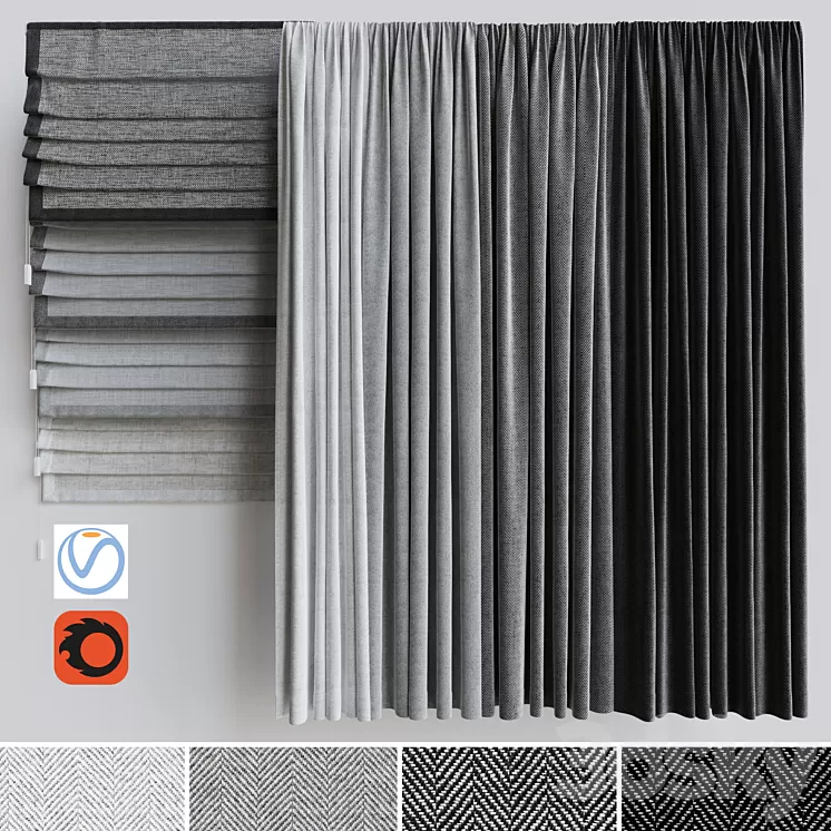 A set of curtains + a set of Roman curtains 1. Gray scale