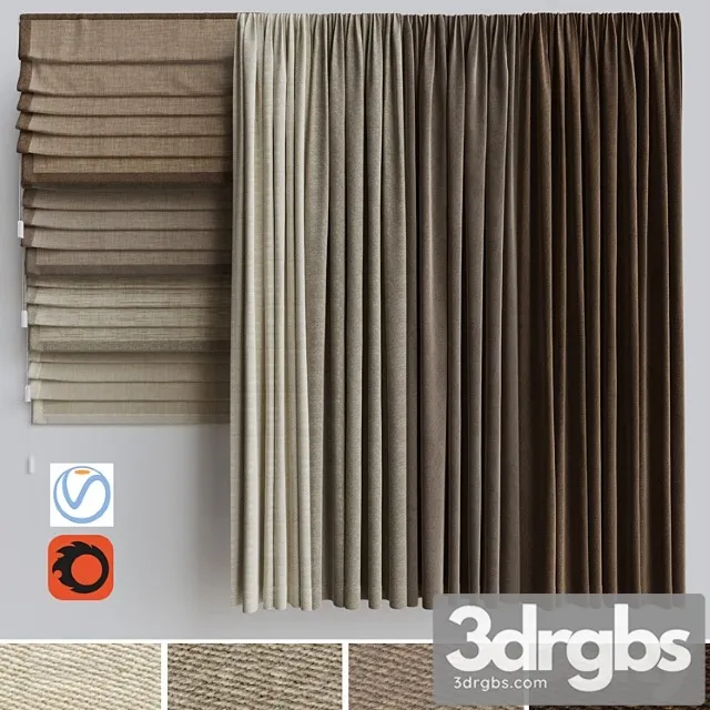 A Set of Curtains A Set Of Roman Curtains 2 Beige Range 3D Model Free