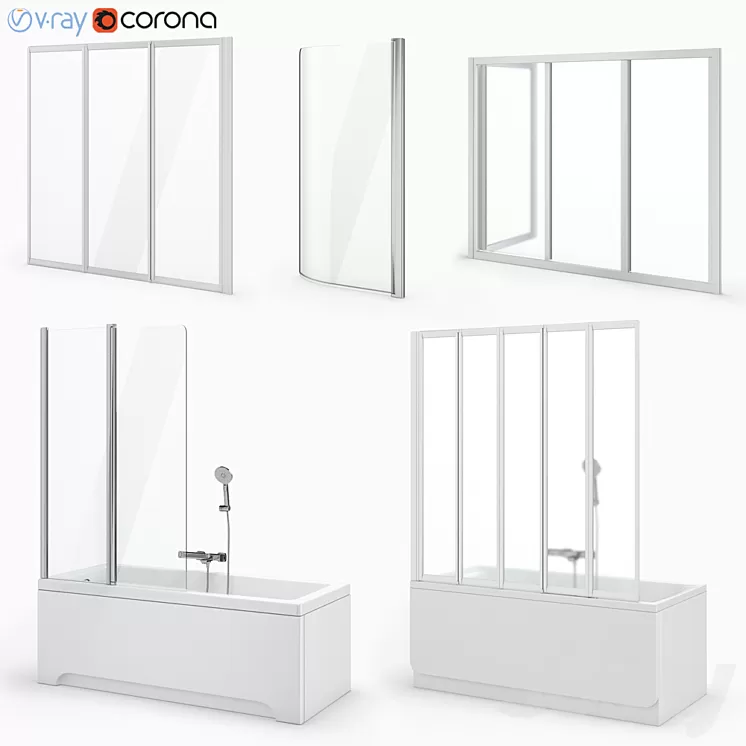 A set of curtains and baths Ravak set 19 3D Model