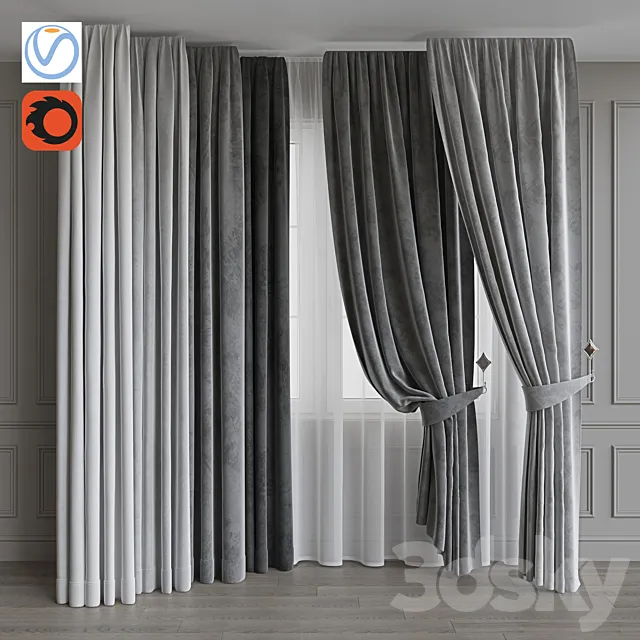 A set of curtains from velvet 36. Gray range 3D Model