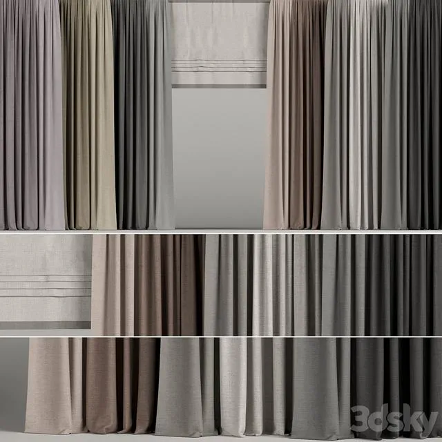 A set of curtains in different colors with a roman curtain 3D Model