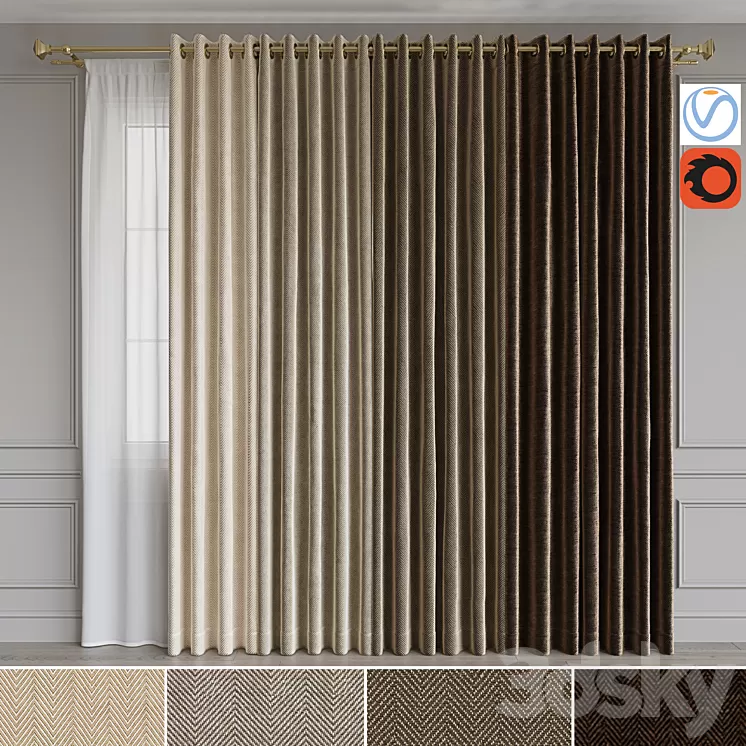 A set of curtains on the rings 15. Beige range 3D Model