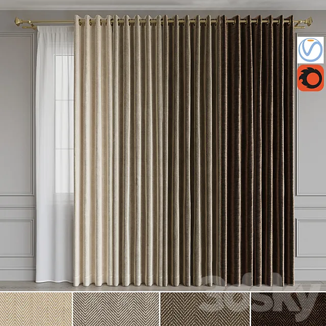 A set of curtains on the rings 15. Beige range 3DModel
