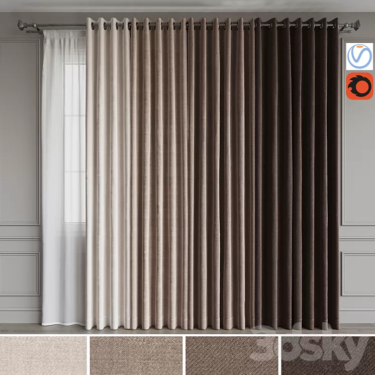 A set of curtains on the rings 18. Beige range 3D Model