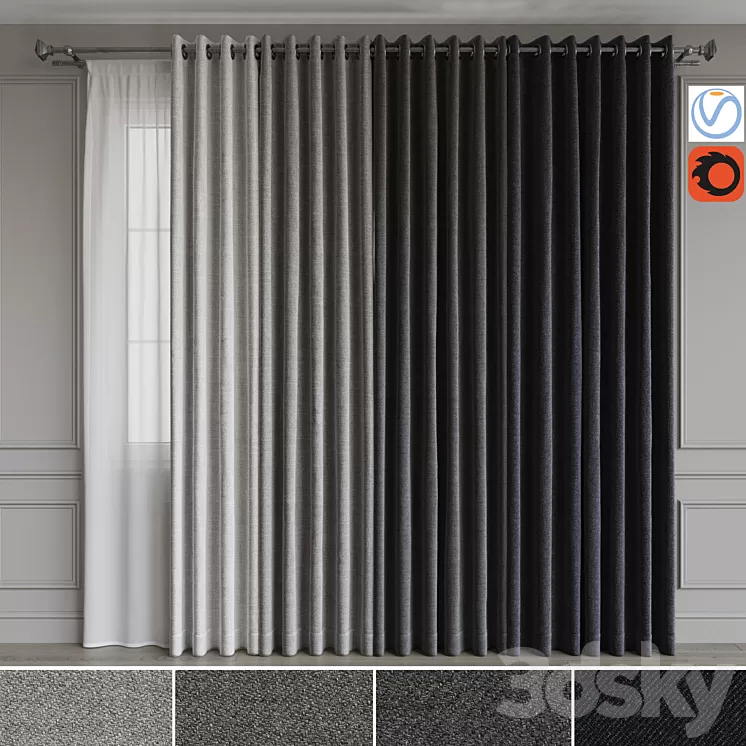 A set of curtains on the rings 19. Gray gamma 3D Model