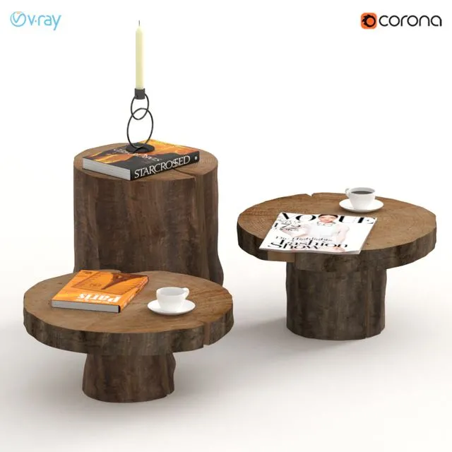 A set of dark tables of stumps and slabs 3D Model