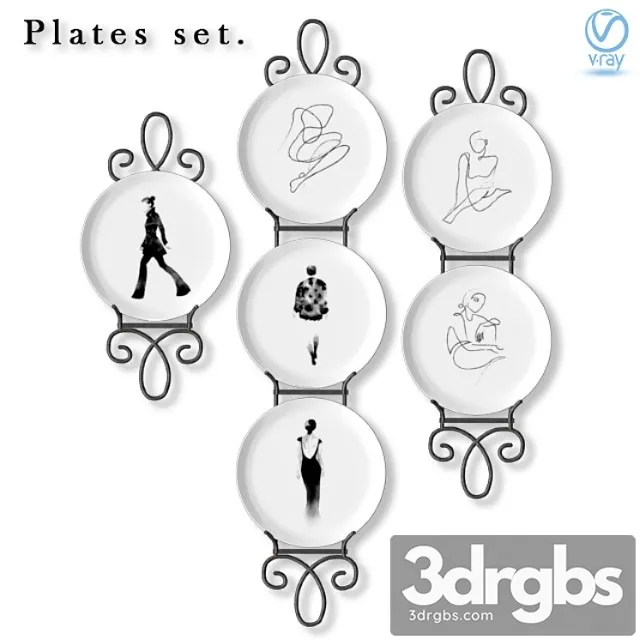 A set of decorative wall plates on fashion. 3D Model Free
