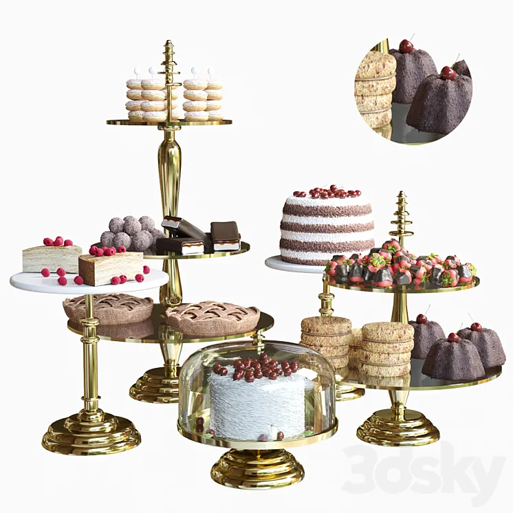 A set of desserts in a pastry shop or for corporate parties 3D Model Free