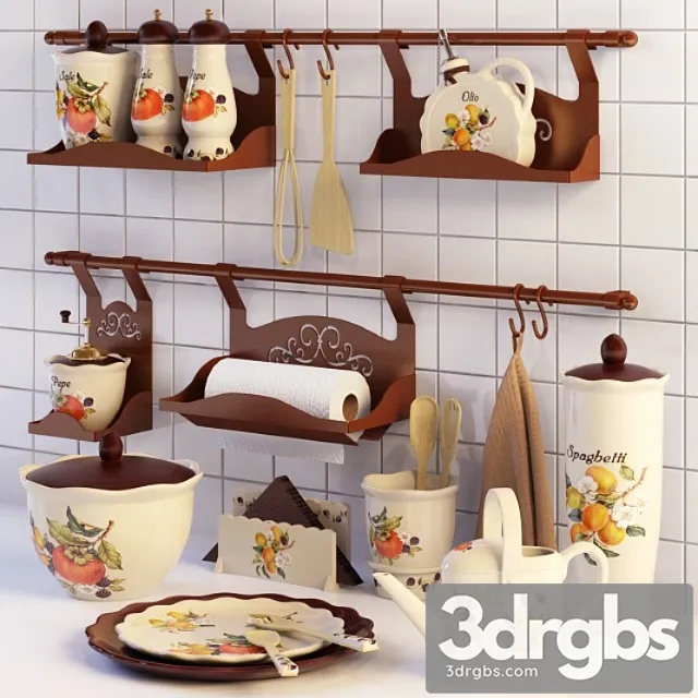 A Set of Dishes and Rail For Kitchen 3D Model Free