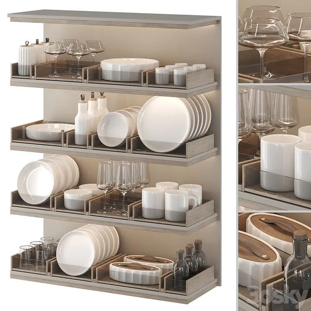 A set of dishes for filling the kitchen plates glasses mugs jars 3D Model