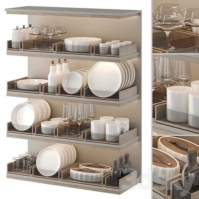 A set of dishes for filling the kitchen: plates glasses mugs jars 3D Model