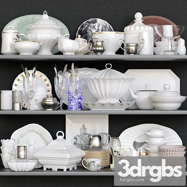 A Set Of Dishes In A Classic Style 8 Porcelain Service 3D Model Free