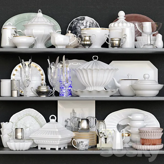 A set of dishes in a classic style 8. Porcelain service 3D Model