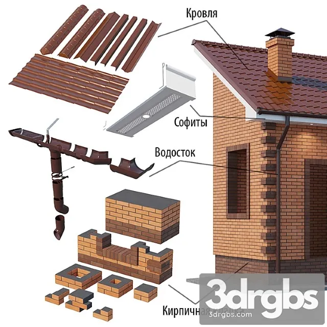 A Set Of Elements For Building A Brick House 3D Model Download