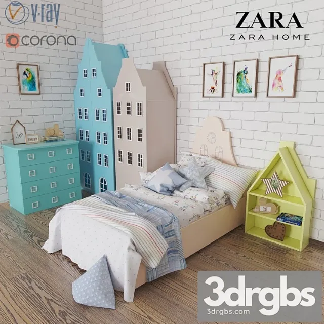 A Set Of Furniture and Bedding Amsterdam Zara Home 3D Model Free