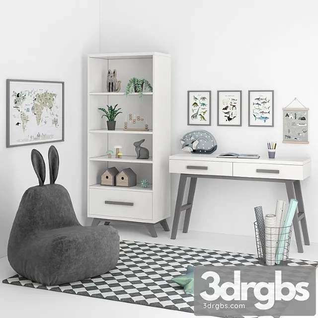 A Set Of Furniture with A Padded Chair for A Nursery 3D Model Free