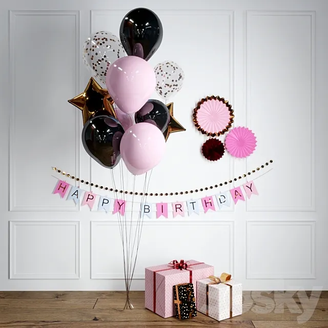 A set of gifts and balls 3D Model